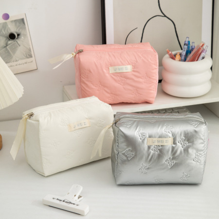 Trousse de maquillage simple et décontractée en PU pour femme, couleur unie, 1 pièce 2