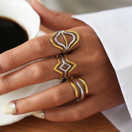 Bague femme simple, forme irrégulière, acier inoxydable, couleur or, étanche