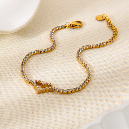 Bracelet à maillons pour femme, en acier inoxydable doré, avec motif cœur (1 pièce).