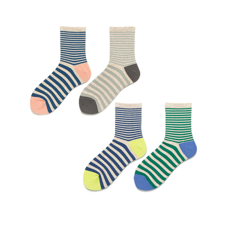 1 paire de chaussettes mi-mollet en coton à rayures colorées pour femme
