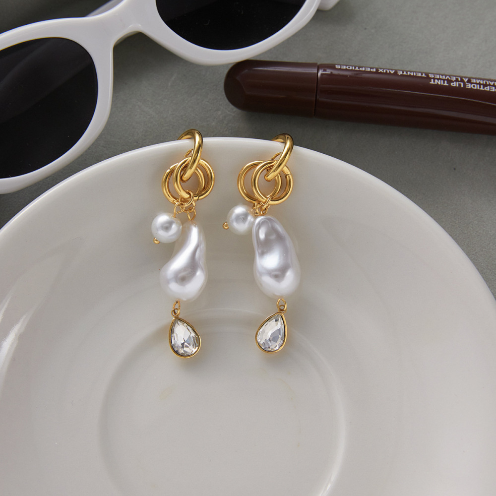 1 Paire De Magnifiques Boucles D'Oreilles Pendantes Pour Femme, En Acier Inoxydable Doré, De Forme Irrégulière Et Imperméables. Image5
