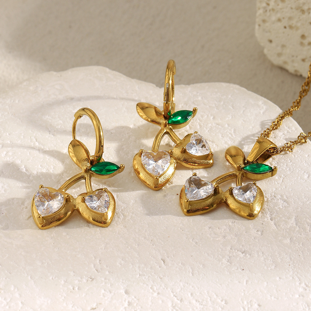 Ensemble De Bijoux De Luxe Pour Femme, En Acier Inoxydable Imperméable, Orné D'Un Zircon Cerise Et D'Un Bijou Décontracté. Image3