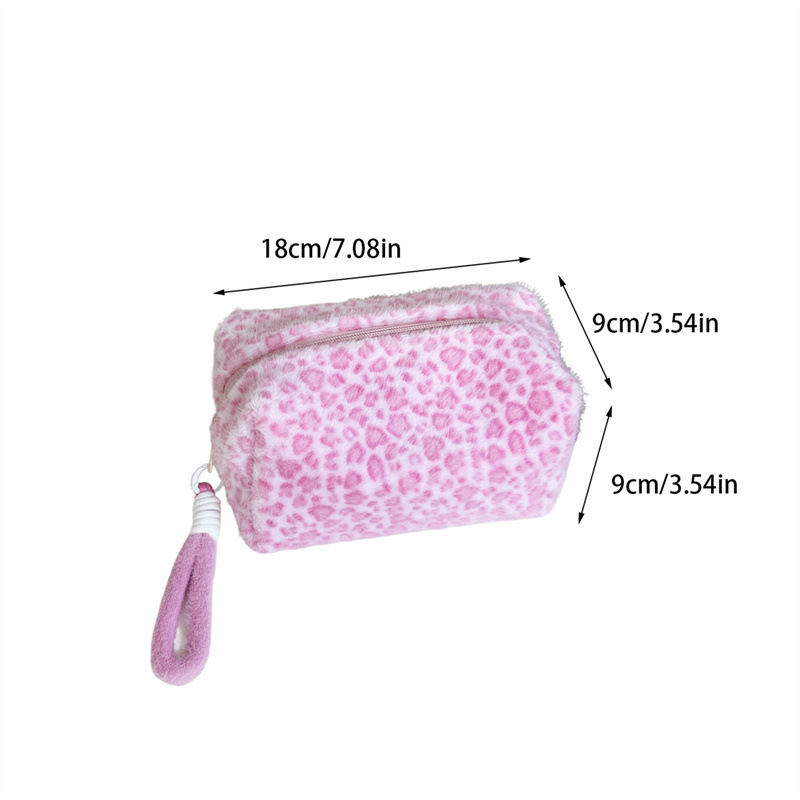Trousse De Maquillage En Peluche Pour Femme, Motif Léopard Rétro Romantique, 1 Pièce Image2
