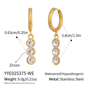 1 Paire De Boucles D'Oreilles Pendantes En Acier Inoxydable Étanche, Couleur Or, Avec Zircon. h5