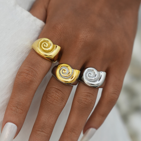 Bague chevalière femme simple, rétro, motif animal, en acier inoxydable étanche, couleur or (1 pièce) 2