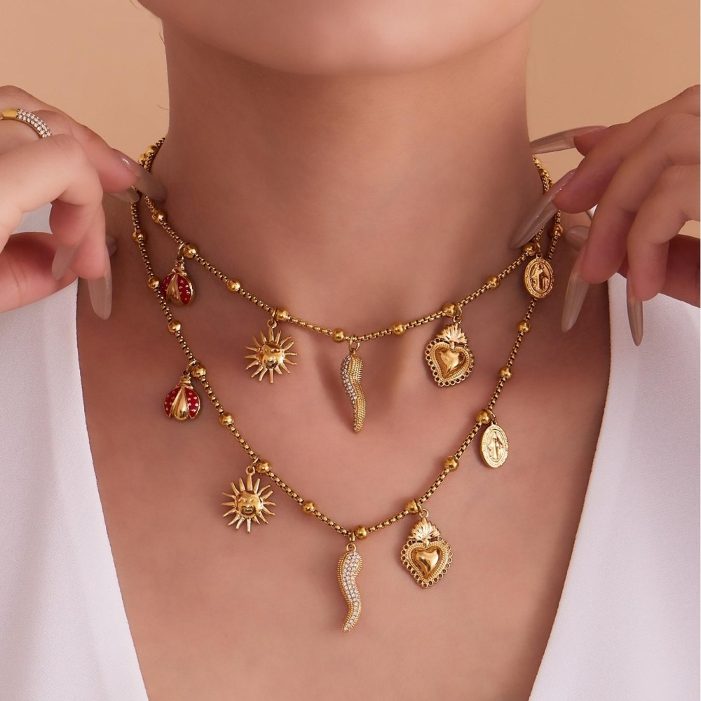Collier Pendentif Femme Luxueux En Acier Inoxydable Couleur Or, Motif Poivre, 1 Pièce Image4