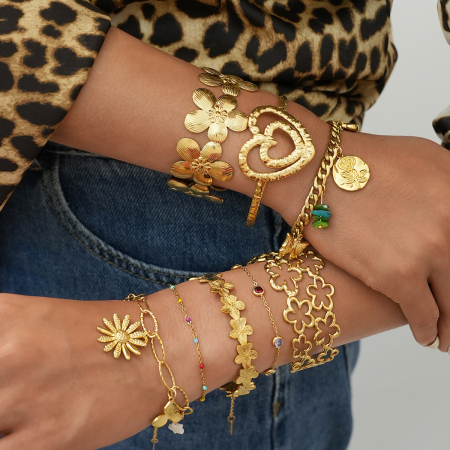 Ensemble de bijoux pour femme en acier inoxydable doré, simple, en forme de cœur et de fleur (1 pièce).
