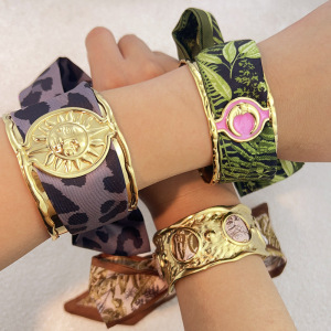 Bracelet Manchette Classique En Acier Inoxydable Imperméable Avec Foulard En Soie (1 Pièce). h5 Image3