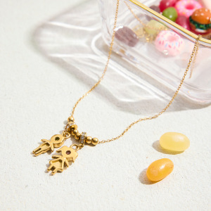 Collier Pendentif Classique Pour Enfant, Étanche, En Acier Inoxydable Doré Avec Zircon, Pour Femme (1 Pièce) h5 Image5