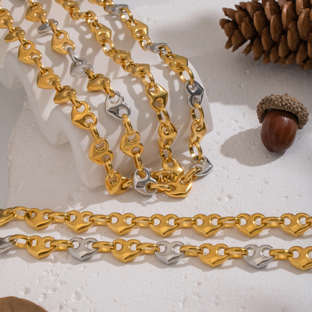 Ensemble collier et collier en acier inoxydable étanche, couleur or et argent, avec motif cœur 2