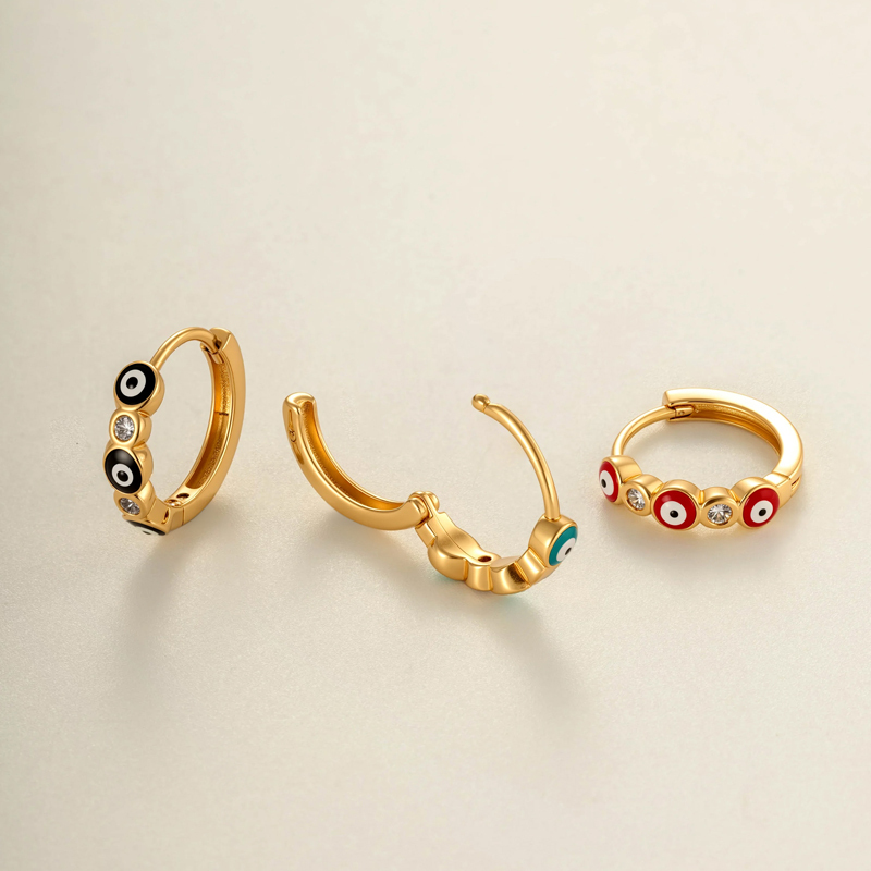 Boucles D'Oreilles Créoles Pour Femme, Motif Œil, Cuivre, Or, Zircone Image3