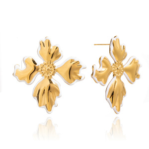 Boucles D'Oreilles Puces Pour Femme, En Acier Inoxydable Doré, Imperméables, Motif Floral Irrégulier (1 Paire). h5 