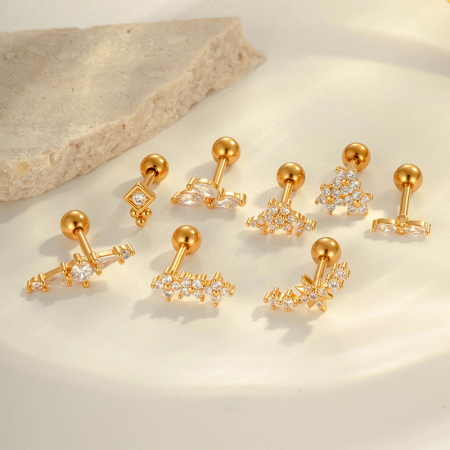 Boucles D'Oreilles Percées Délicates En Forme De Fleur, Couleur Cuivre Et Or, Zircone, Pour Femme, 1 Pièce
