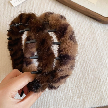 1 bandeau vintage en peluche à motif léopard 2