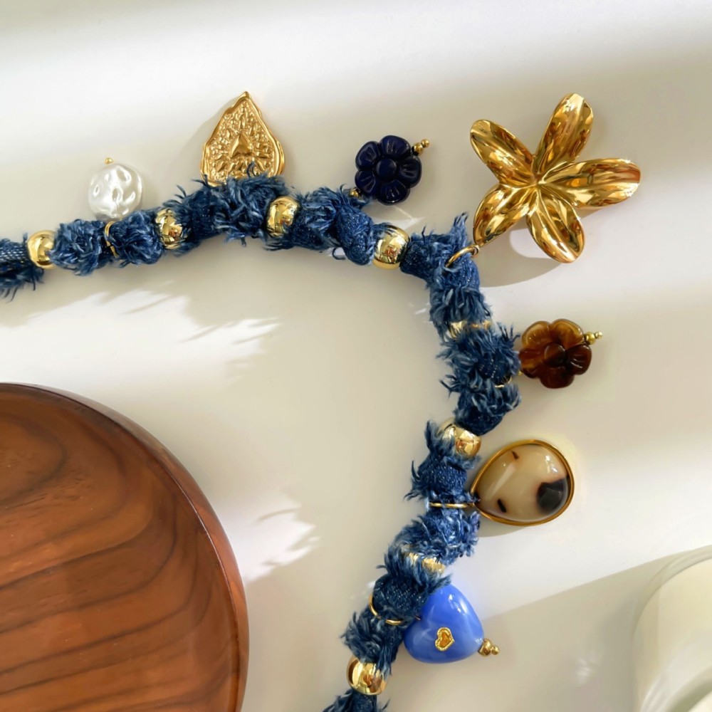Collier Pendentif En Tissu Couleur Or En Résine Avec Cœur Et Fleur, 1 Pièce Image5