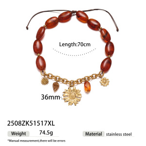 Collier De Perles En Acrylique Couleur Or En Acier Inoxydable Avec Fleur, 1 Pièce h5 