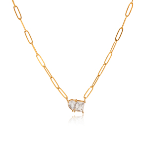 Collier Pendentif Femme Luxueux En Acier Inoxydable Imperméable Avec Zircon, De Forme Irrégulière (1 Pièce) h5 