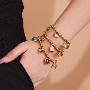 Bracelet À Breloques Pour Femme, En Acier Inoxydable Doré, Orné D'Un Zircon Et Orné D'Un Cœur Luxueux (1 Pièce). h5 Image2