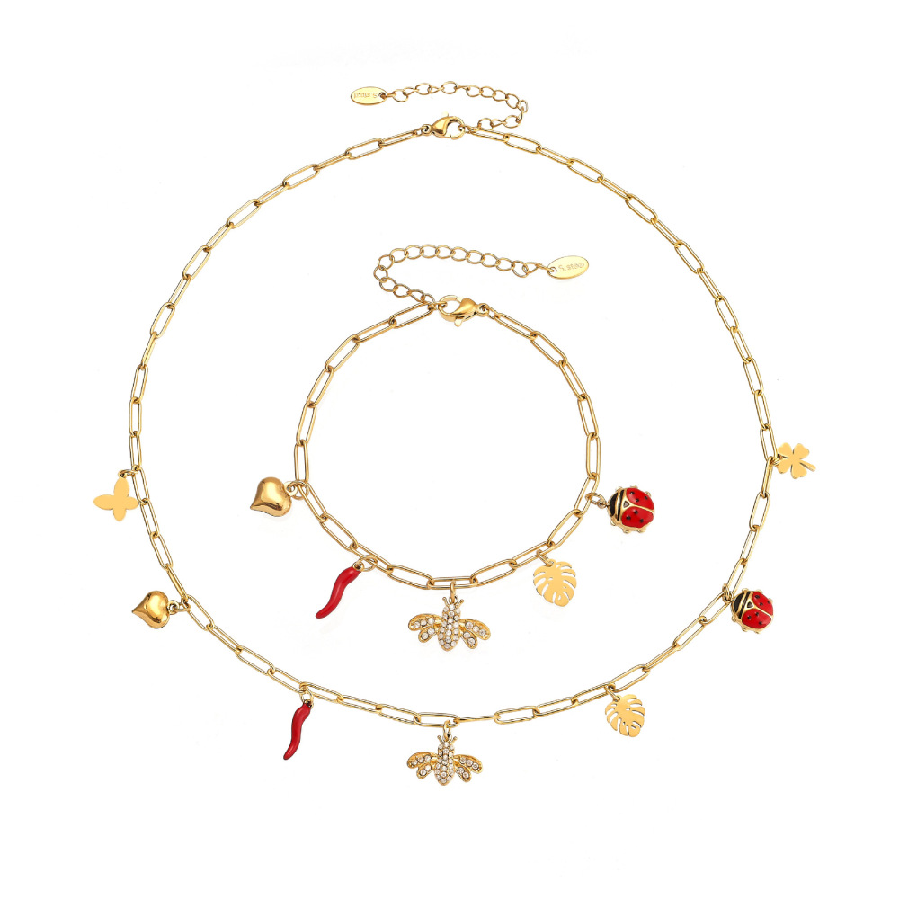 Ensembles De Bijoux Pour Femmes En Acier Inoxydable, Ornés De Fleurs Et D'Abeilles, Étanches Et Sertis De Zircon Doré. Image7