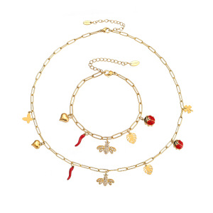 Ensembles De Bijoux Pour Femmes En Acier Inoxydable, Ornés De Fleurs Et D'Abeilles, Étanches Et Sertis De Zircon Doré. h5 Image7