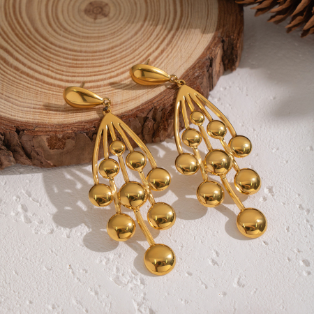 1 paire de boucles d'oreilles pendantes en acier inoxydable doré, étanches, en forme de raisin