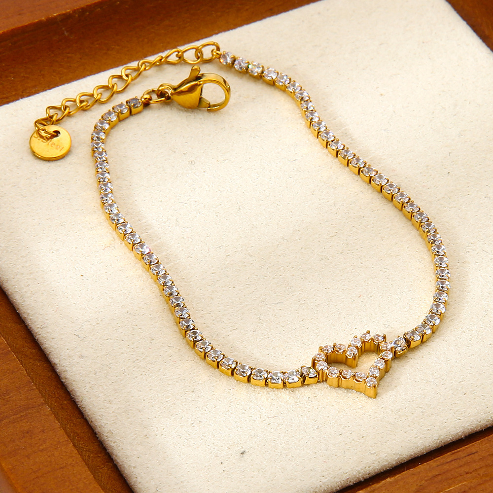 Bracelet À Maillons Pour Femme, En Acier Inoxydable Doré, Avec Motif Cœur (1 Pièce). h5Image3