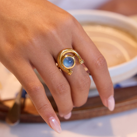 Bague tendance en résine bleue, en acier inoxydable et couleur or, étanche (1 pièce). 2