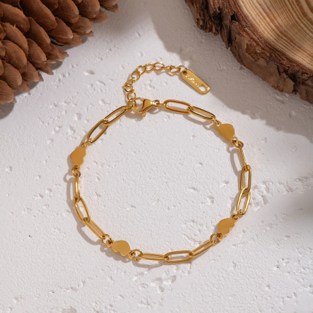 Bracelet en acier inoxydable doré étanche avec motif cœur (1 pièce)