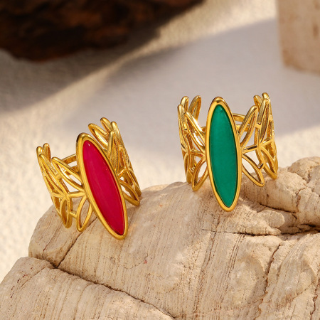 Bague imposante en acier inoxydable doré, de forme irrégulière (1 pièce), étanche
