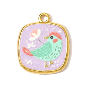 Pendentif Femme En Acier Inoxydable Doré, Motif Floral Coloré (1 Pièce) h5 