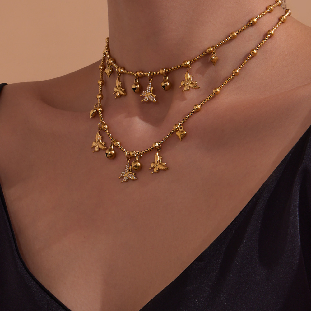 Ensembles De Bijoux Élégants Pour Femmes, En Acier Inoxydable, Imperméables, Couleur Or, Avec Zircon Et Motif Papillon. Image4