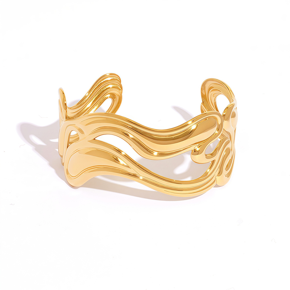 Bracelet Jonc Femme Simple, Rétro, De Forme Irrégulière, En Acier Inoxydable, Couleur Or, Étanche (1 Pièce) 