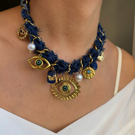 Collier pendentif luxueux en tissu œil du diable, 1 pièce