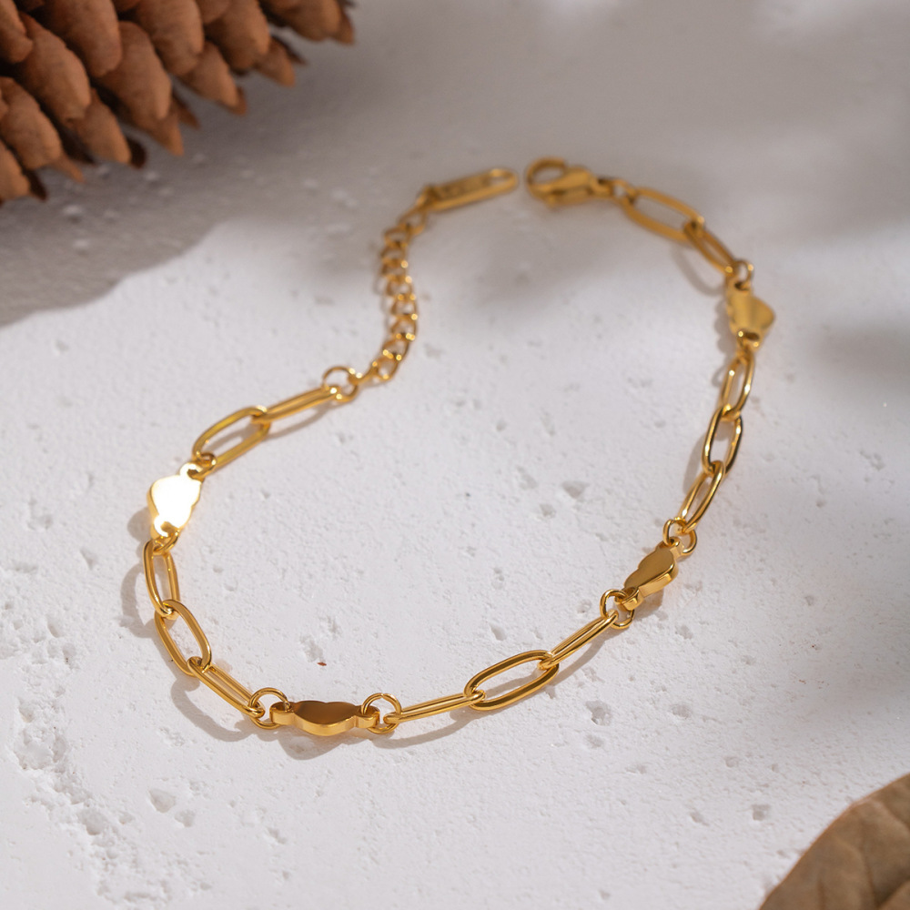 Bracelet En Acier Inoxydable Doré Étanche Avec Motif Cœur (1 Pièce) Image3