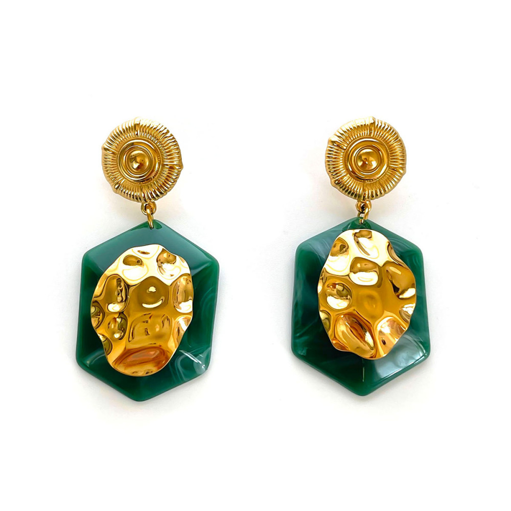 1 Paire De Boucles D'Oreilles Pendantes Rectangulaires En Résine Couleur Or 