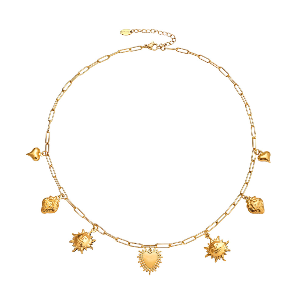 Collier Pendentif Femme Classique Cœur Et Soleil En Acier Inoxydable Étanche Couleur Or (1 Pièce) Image5