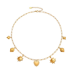Collier Pendentif Femme Classique Cœur Et Soleil En Acier Inoxydable Étanche Couleur Or (1 Pièce) h5 Image5