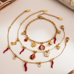 Ensembles De Bijoux Pour Femmes Classic Beetle&Clover En Acier Inoxydable Étanche, Couleur Or Et Zircon. h5 Image5