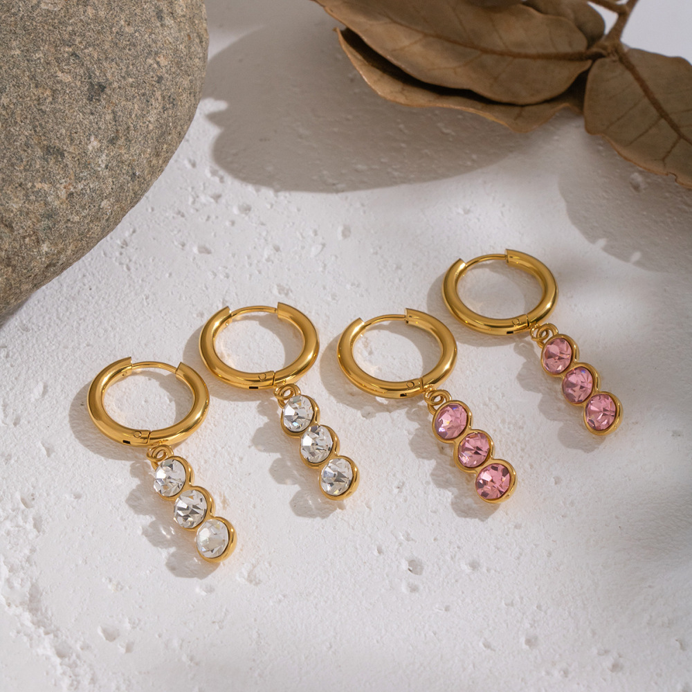 1 Paire De Boucles D'Oreilles Pendantes En Acier Inoxydable Étanche, Couleur Or, Avec Zircon. Image3