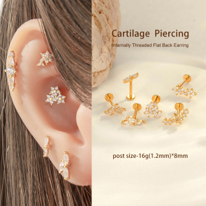 Boucles D'Oreilles Perçantes Élégantes En Forme De Fleur, Couleur Cuivre Et Or, Zircone, Pour Femme, 1 Pièce h5 Image6