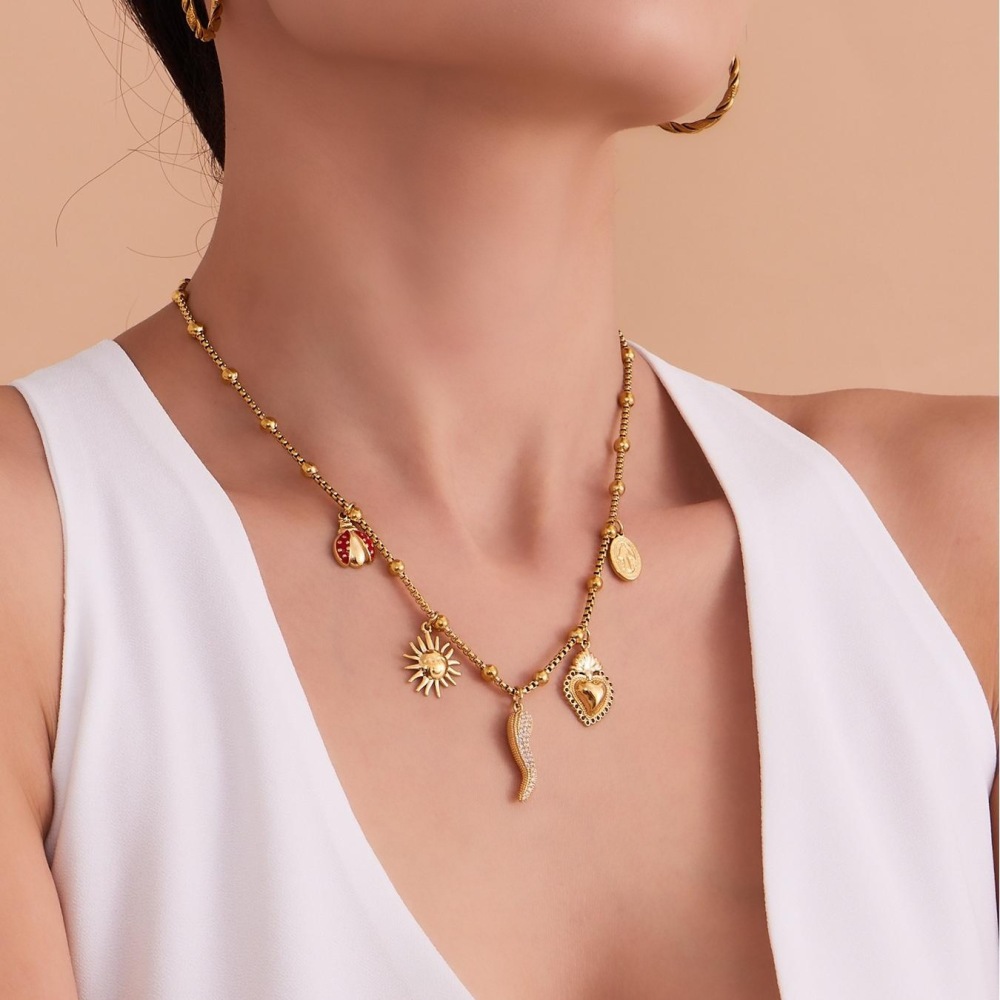 Collier Pendentif Femme Luxueux En Acier Inoxydable Couleur Or, Motif Poivre, 1 Pièce Image3