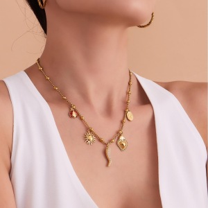 Collier Pendentif Femme Luxueux En Acier Inoxydable Couleur Or, Motif Poivre, 1 Pièce h5 Image3