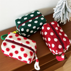 Trousse De Maquillage En Peluche À Pois Pour Femme, Série Romantique, 1 Pièce h5 Image3