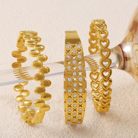 Bracelet jonc simple en forme de cœur, en acier inoxydable étanche, couleur or (1 pièce). 2