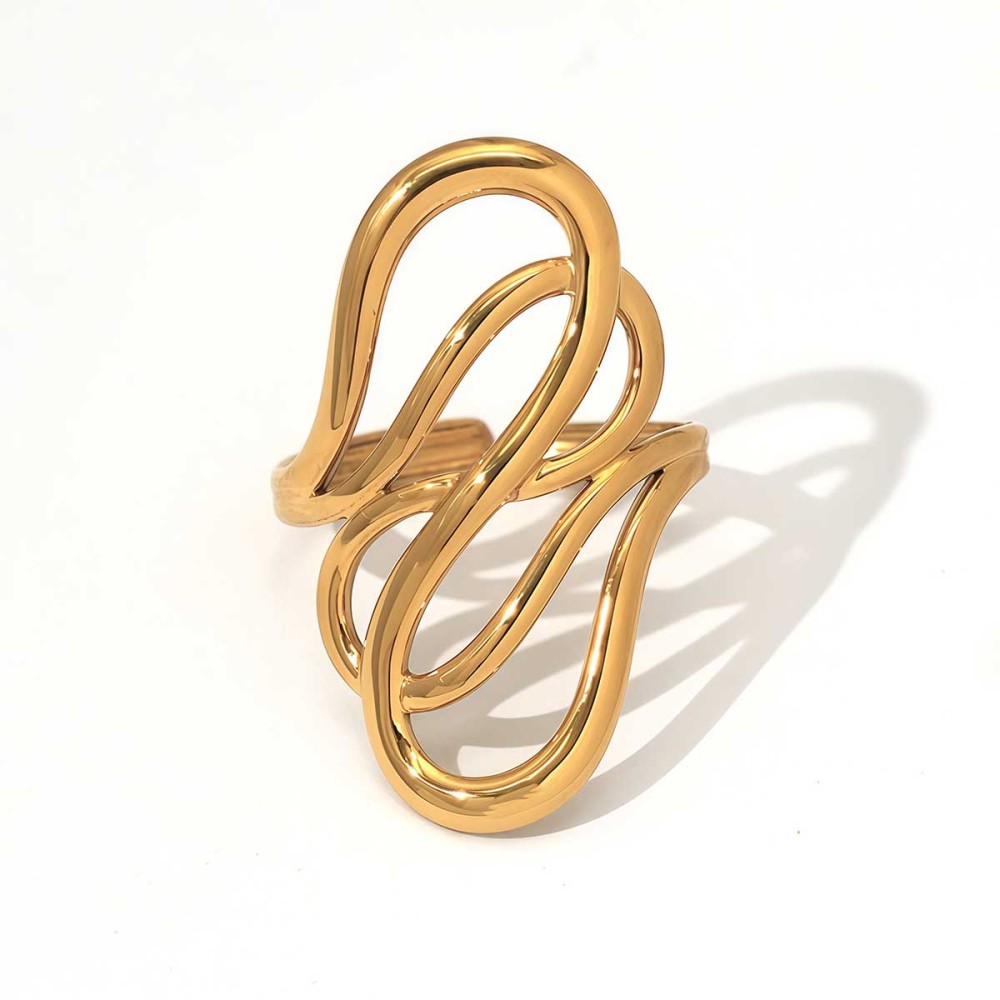 Bague Femme En Acier Inoxydable Étanche, Aux Lignes Simples Et Irrégulières.