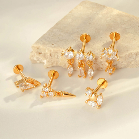 Boucles d'oreilles pendantes luxueuses rectangulaires en cuivre doré et zircon pour femme, 1 pièce