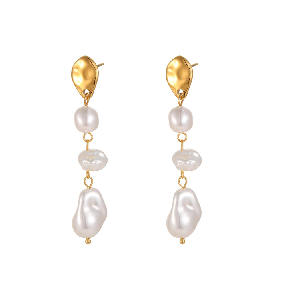 1 Paire De Boucles D'Oreilles À Perles Luxueuses Et Élégantes, De Forme Irrégulière, En Acier Inoxydable Imperméable Pour Femme. h5Image2