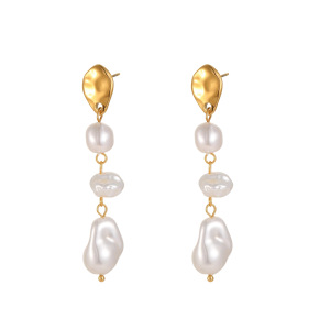 1 Paire De Boucles D'Oreilles À Perles Luxueuses Et Élégantes, De Forme Irrégulière, En Acier Inoxydable Imperméable Pour Femme. h5 Image2