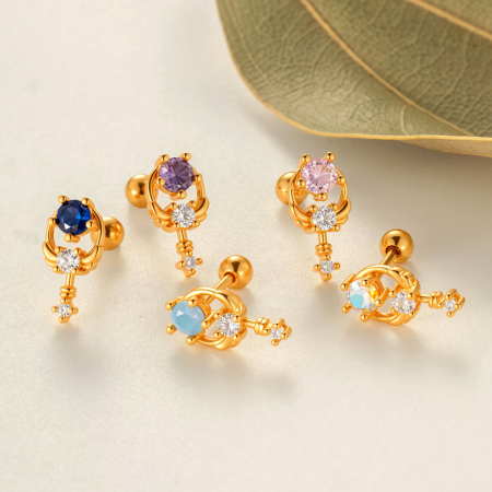 1 boucle d'oreille piercing en forme d'ailes en cuivre couleur or et zircon