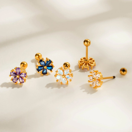 Boucle d'oreille piercing fleur cuivre or zircon 1 pièce 2